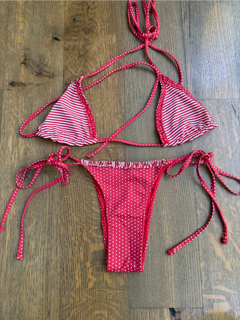 Frankie’s Bikinis Red Polka Dot & Stripe Bikini Set